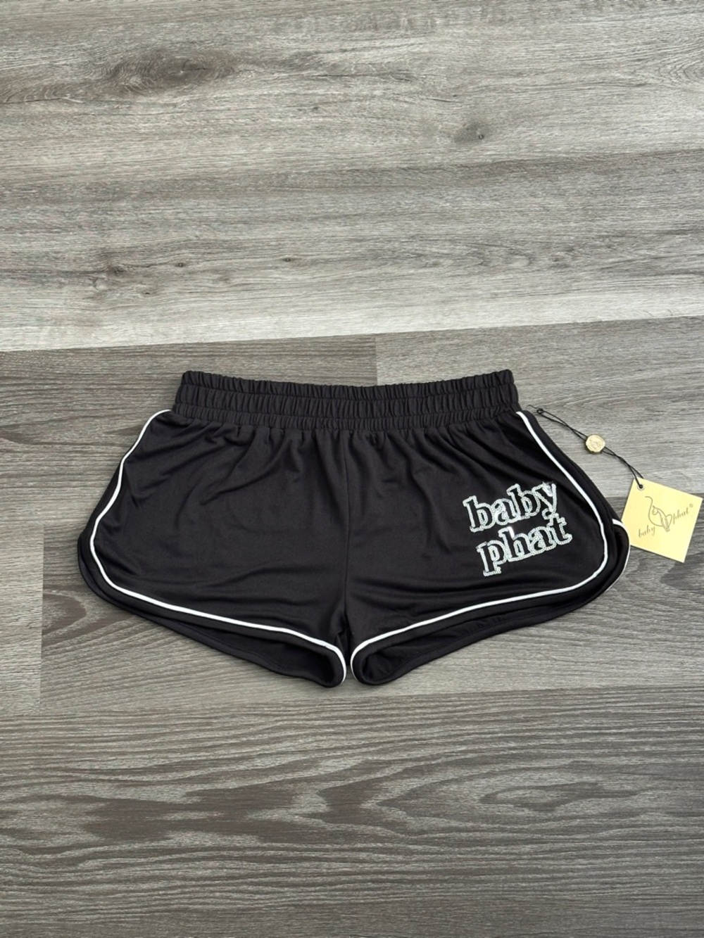 NWT Women’s Baby Phat Black Women's Track Shorts with White Piping - Picture 3 of 6